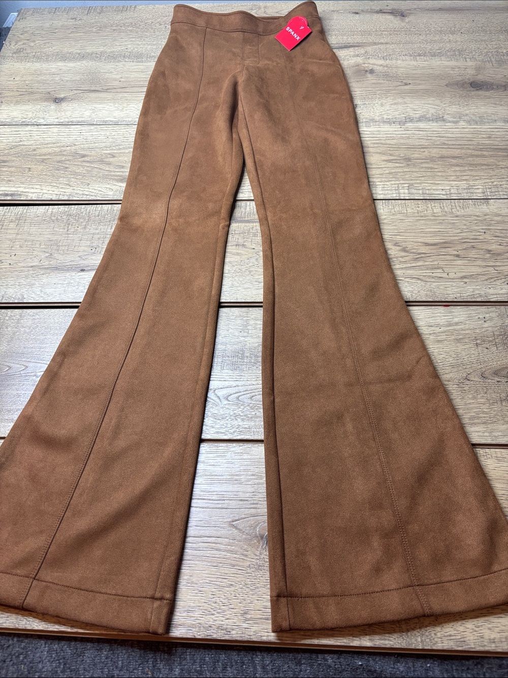 Women’s SPANX High-Waist Flare Pants in Brown Faux Suede Size XS NWT